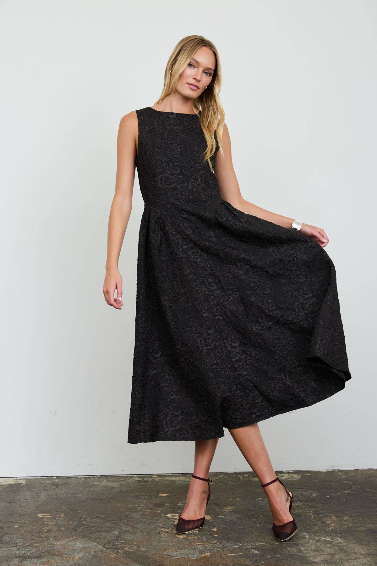 Nora Floral Jacquard Midi Dress