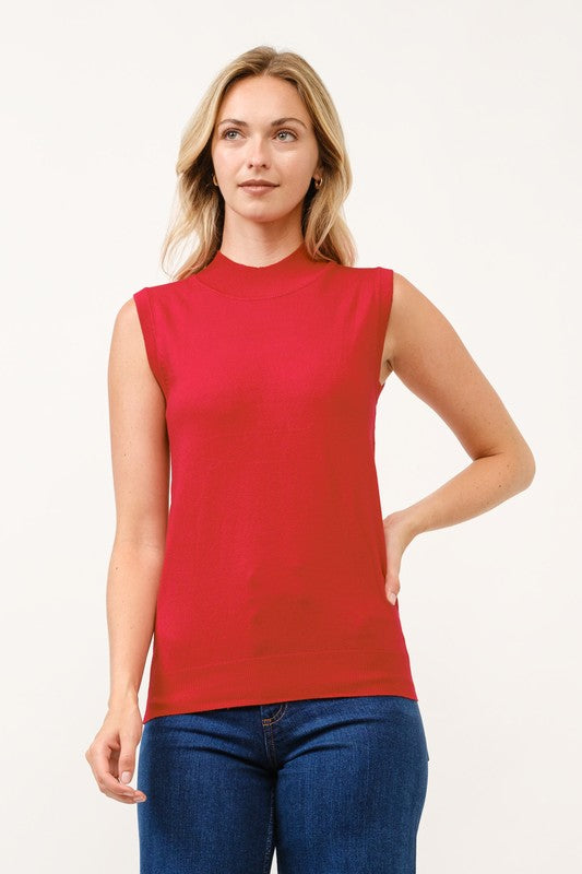 Mock-Neck Sleeveless Sweater