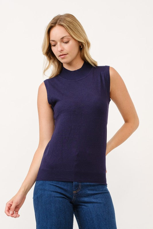 Mock-Neck Sleeveless Sweater