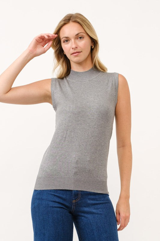 Mock-Neck Sleeveless Sweater