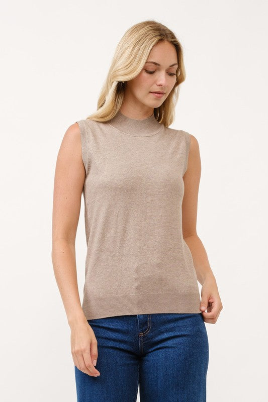 Mock-Neck Sleeveless Sweater