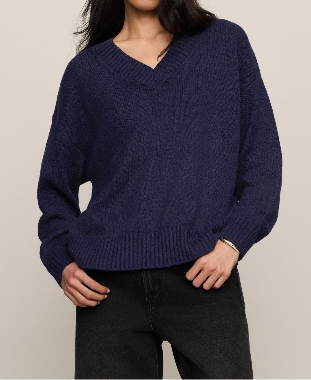 Cloud Spun V-neck Sweater- Oxford Blue