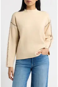 Whipstitch Mock Neck Sweater