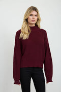 Ribbed Mock Neck Cropped Sweater- Burgundy