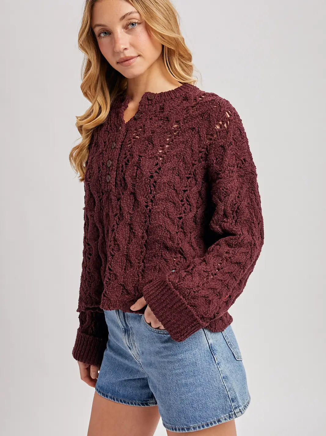 Autumn Plum Open Knit Sweater