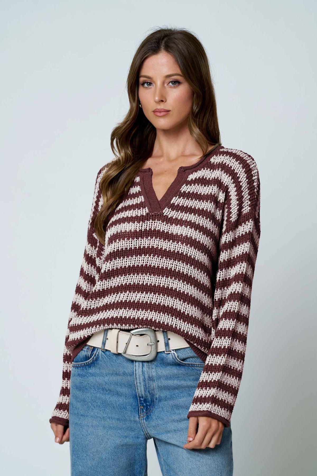 Leila Striped Sheer Knit Sweater