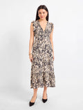 Painted Field V Neck Midi Dress