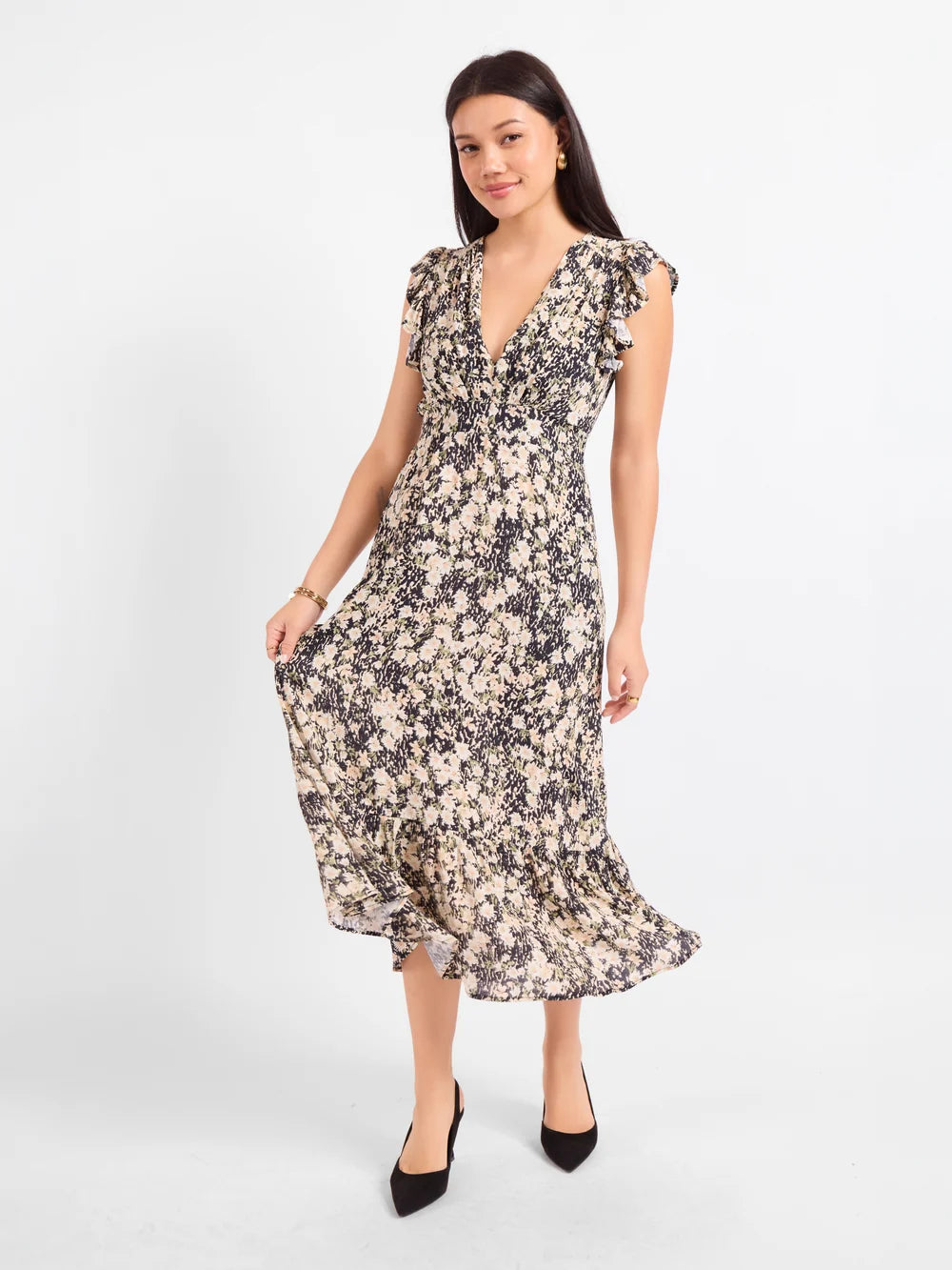 Painted Field V Neck Midi Dress