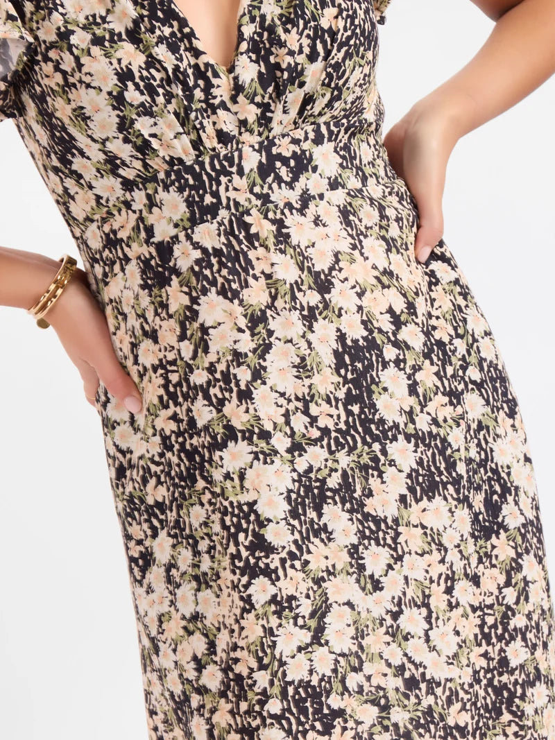 Painted Field V Neck Midi Dress
