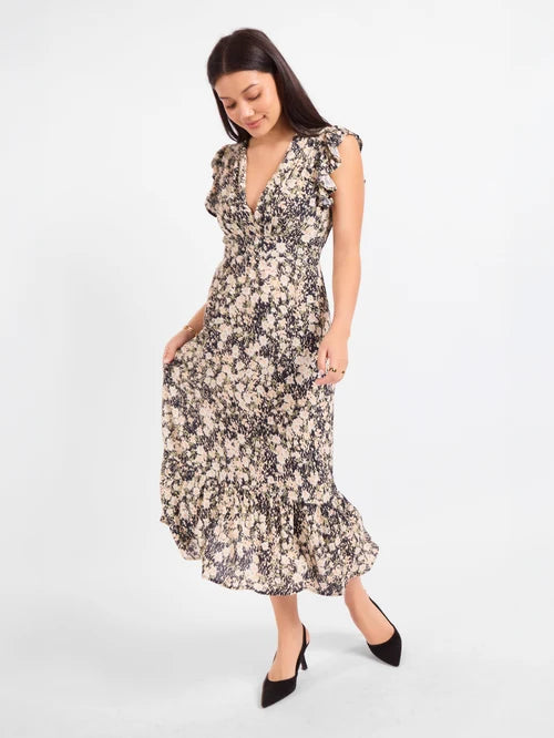 Painted Field V Neck Midi Dress