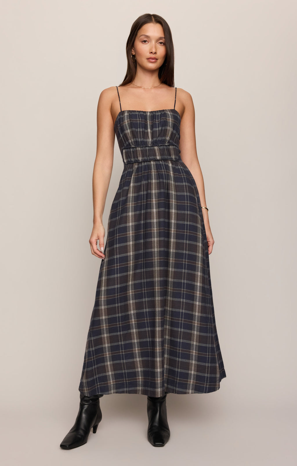 Evermore Plaid Midi Dress- Eclipse