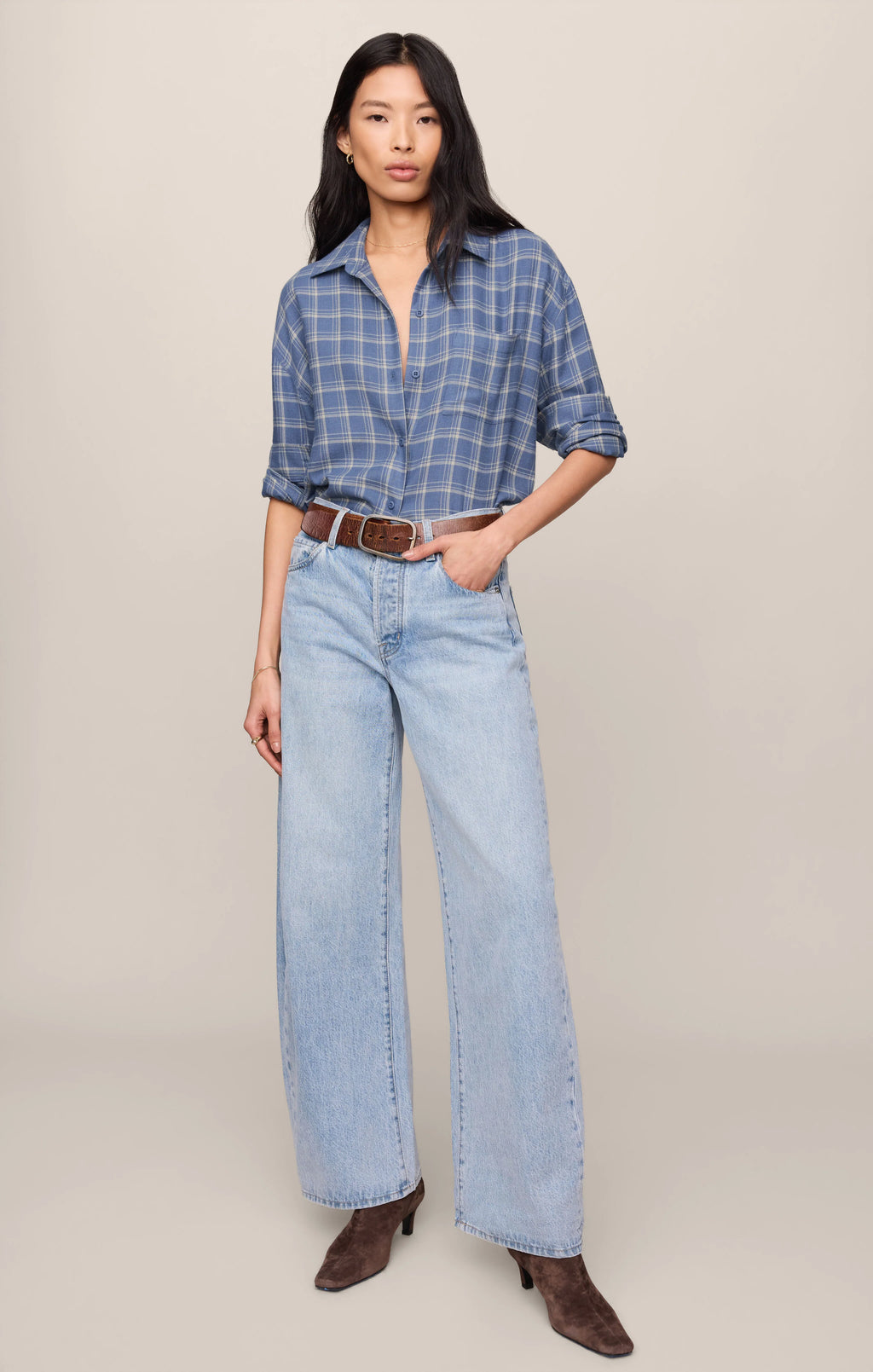 River Plaid Button Up- Mystic Blue