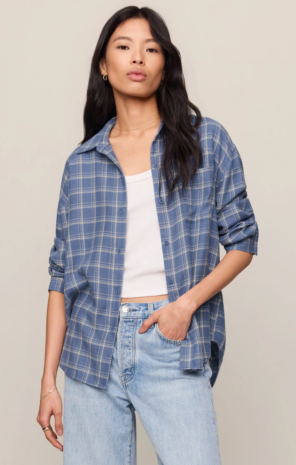 River Plaid Button Up- Mystic Blue
