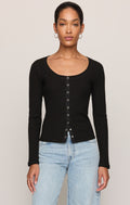 Albany Waffle Snap Front Top- Black