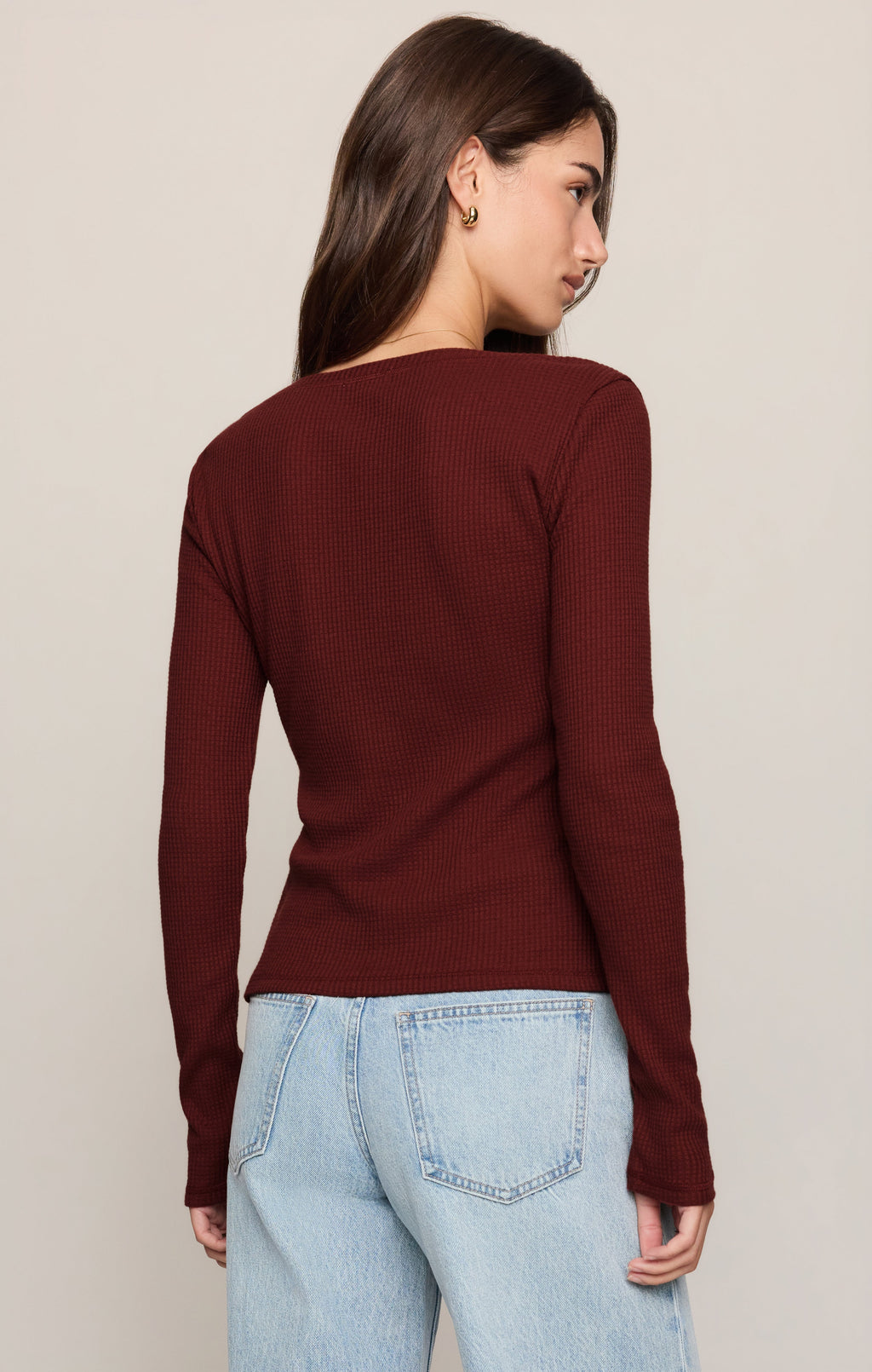 Albany Waffle Snap Front Top- Velvet Rouge