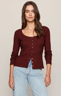Albany Waffle Snap Front Top- Velvet Rouge
