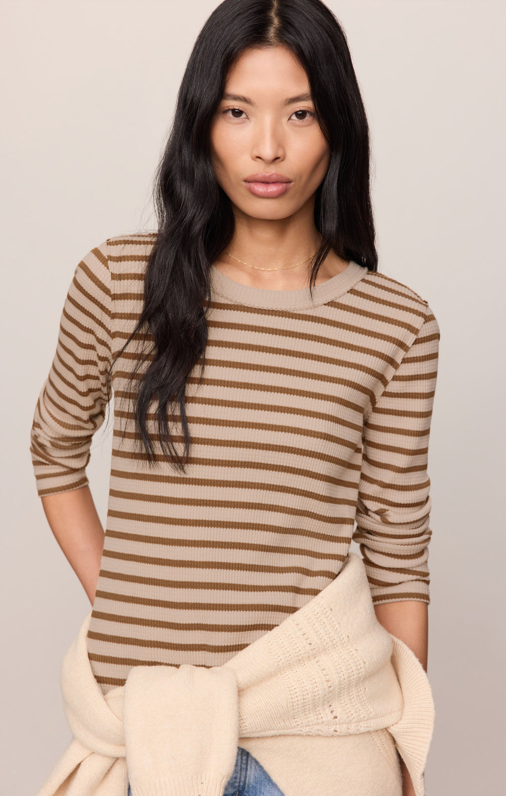 Arlet Stripe Thermal Top- Saddle Suede