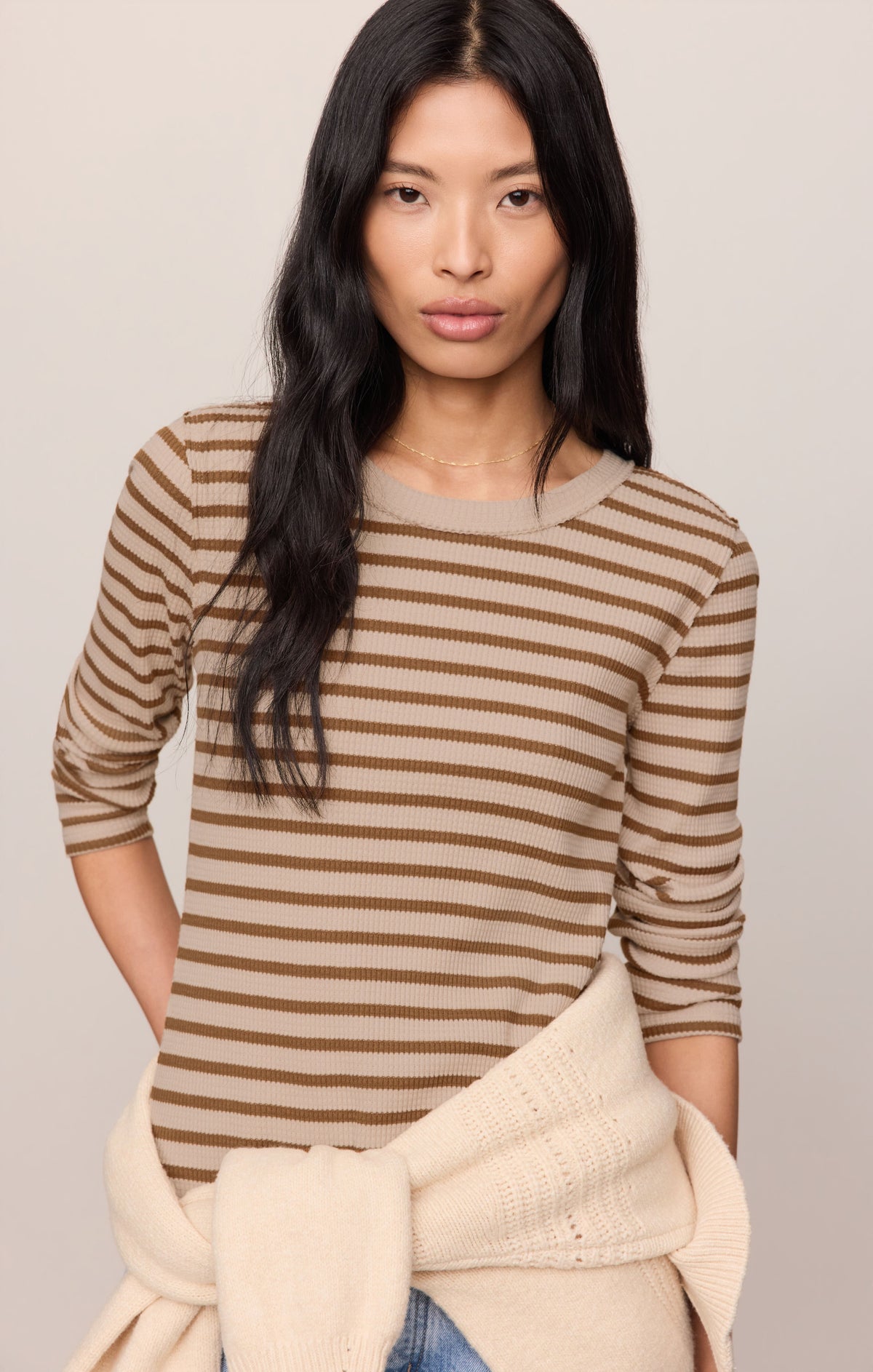 Arlet Stripe Thermal Top- Saddle Suede