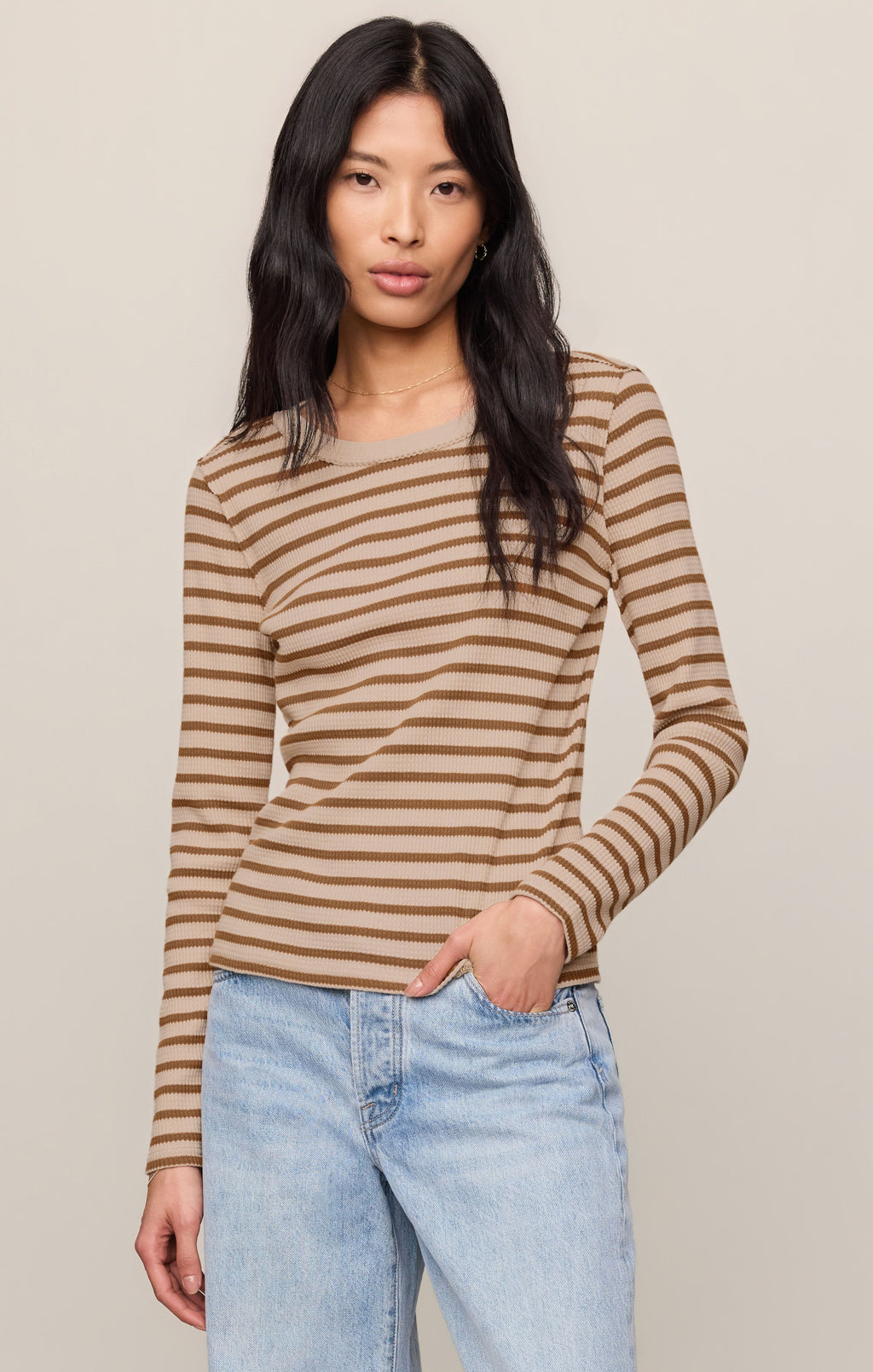 Arlet Stripe Thermal Top- Saddle Suede
