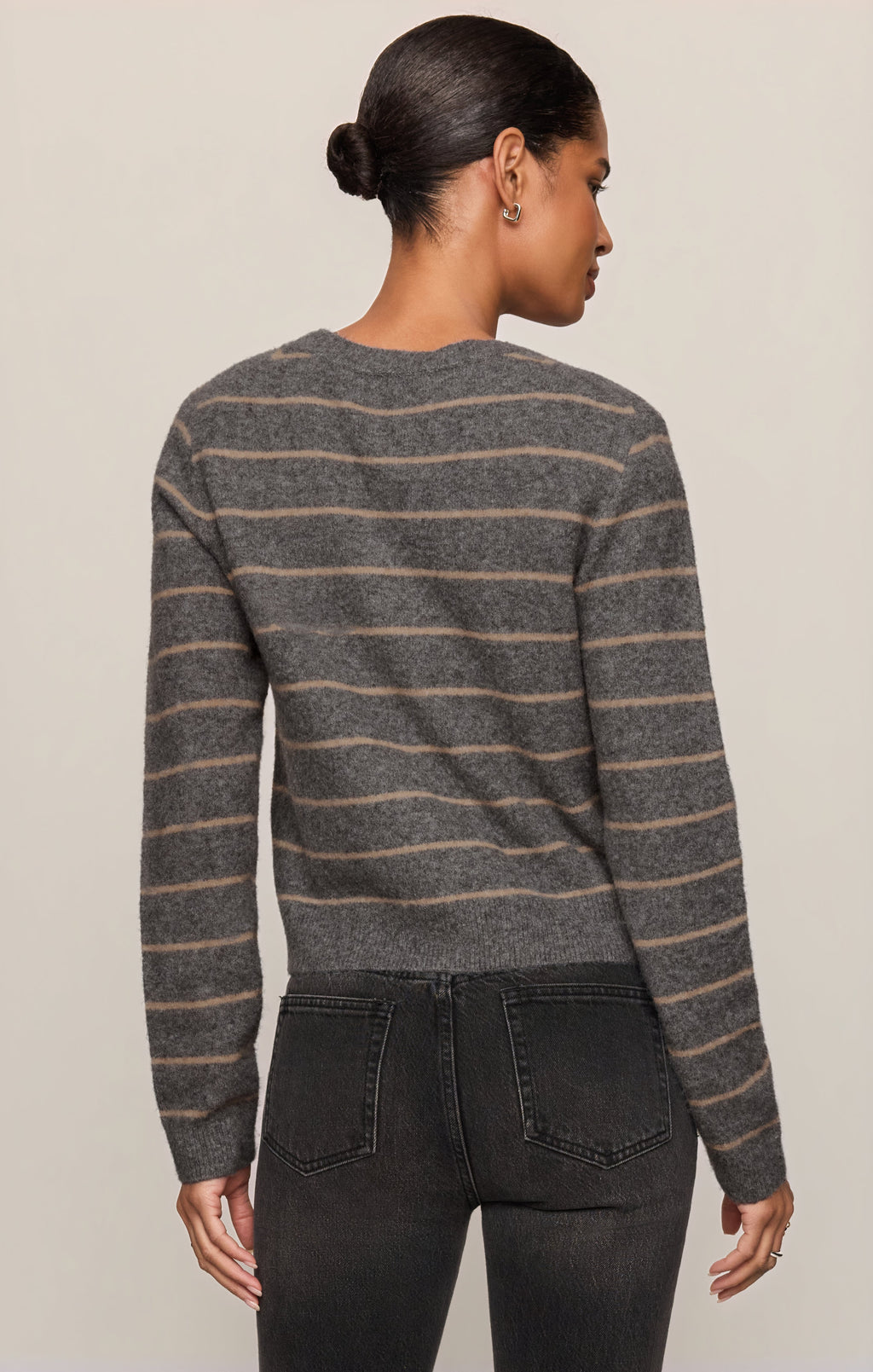 Medina Cozy Stripe Cardigan- Charcoal Heather