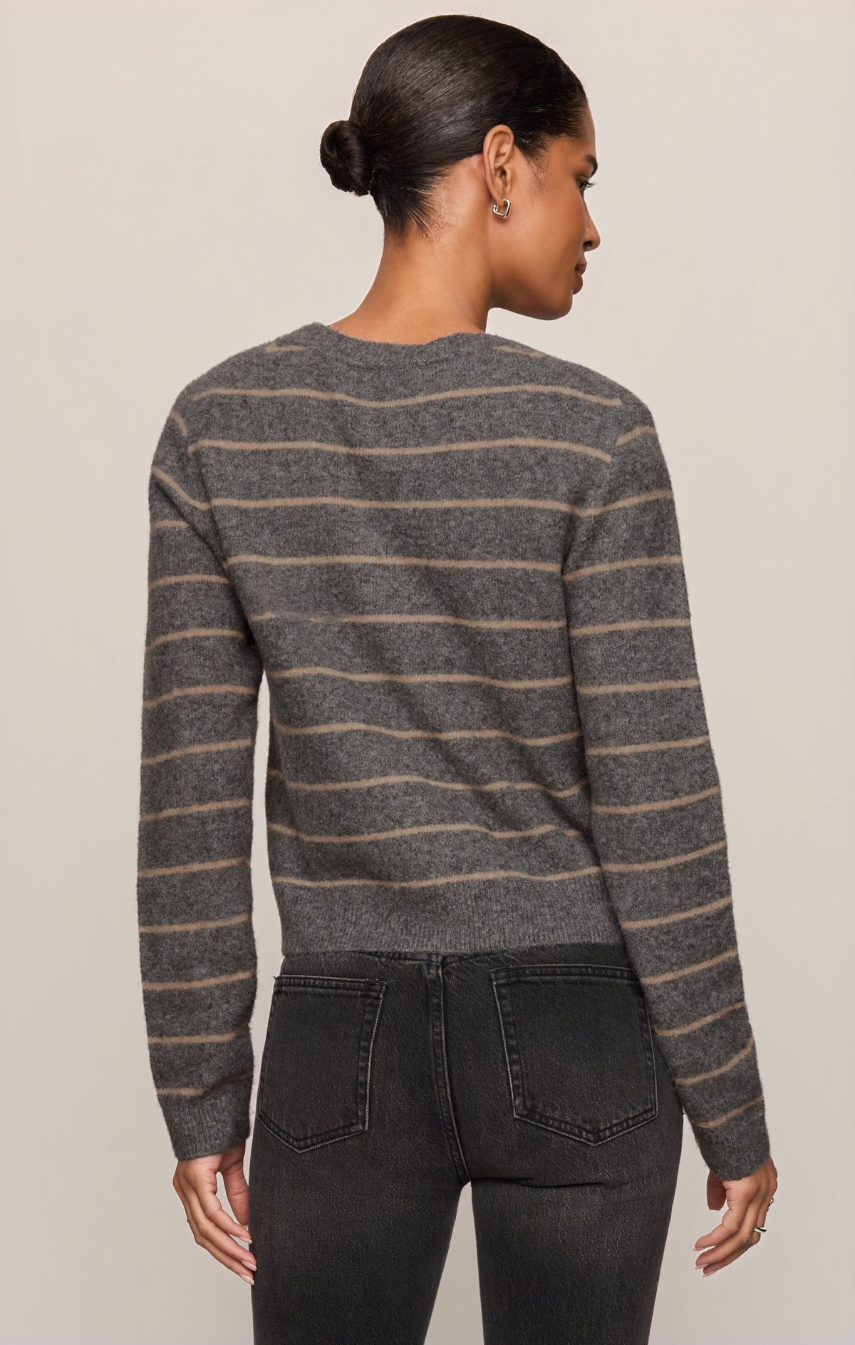 Medina Cozy Stripe Cardigan- Charcoal Heather