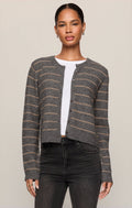 Medina Cozy Stripe Cardigan- Charcoal Heather