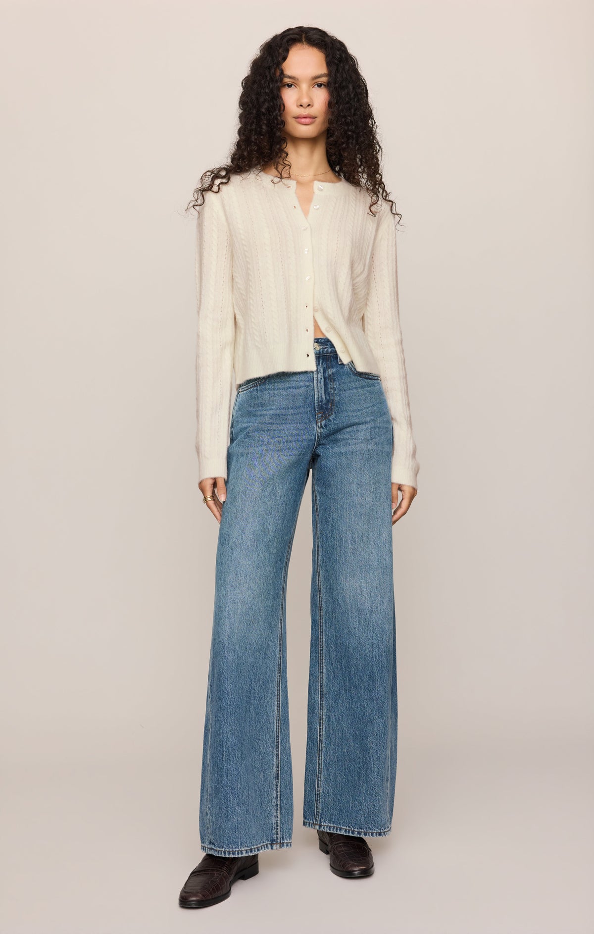Medina Pointelle Cardigan- Cloud