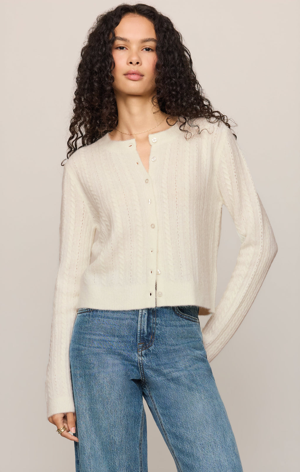Medina Pointelle Cardigan- Cloud