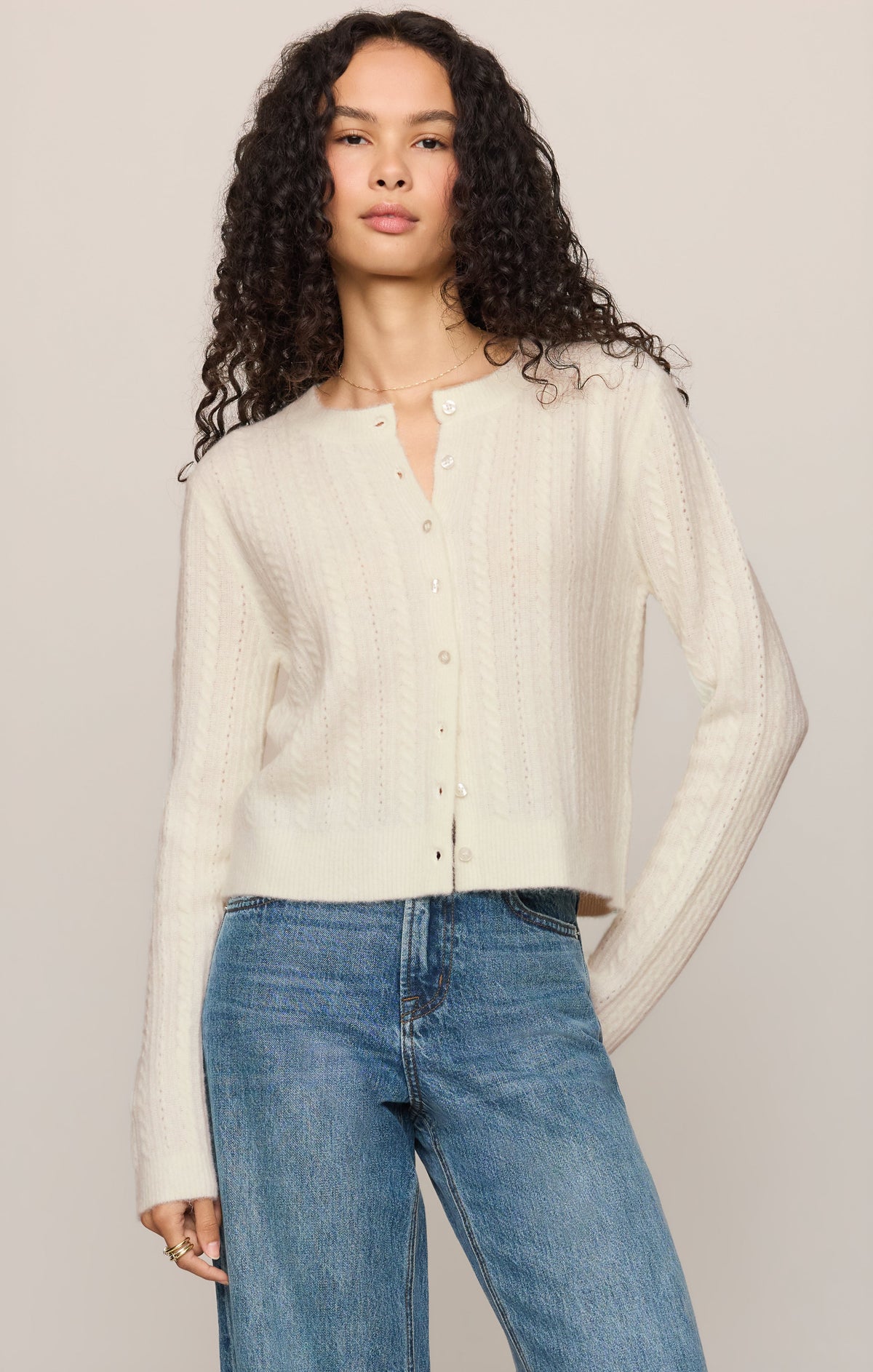 Medina Pointelle Cardigan- Cloud
