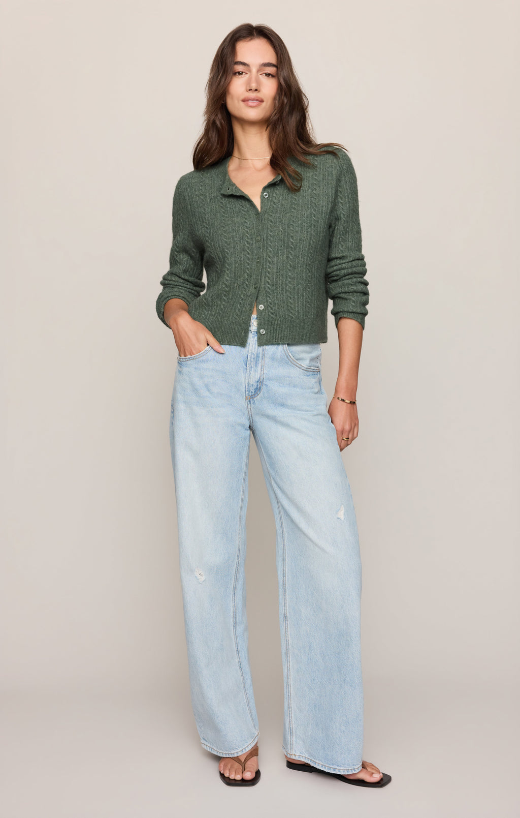 Medina Pointelle Cardigan- Monstera