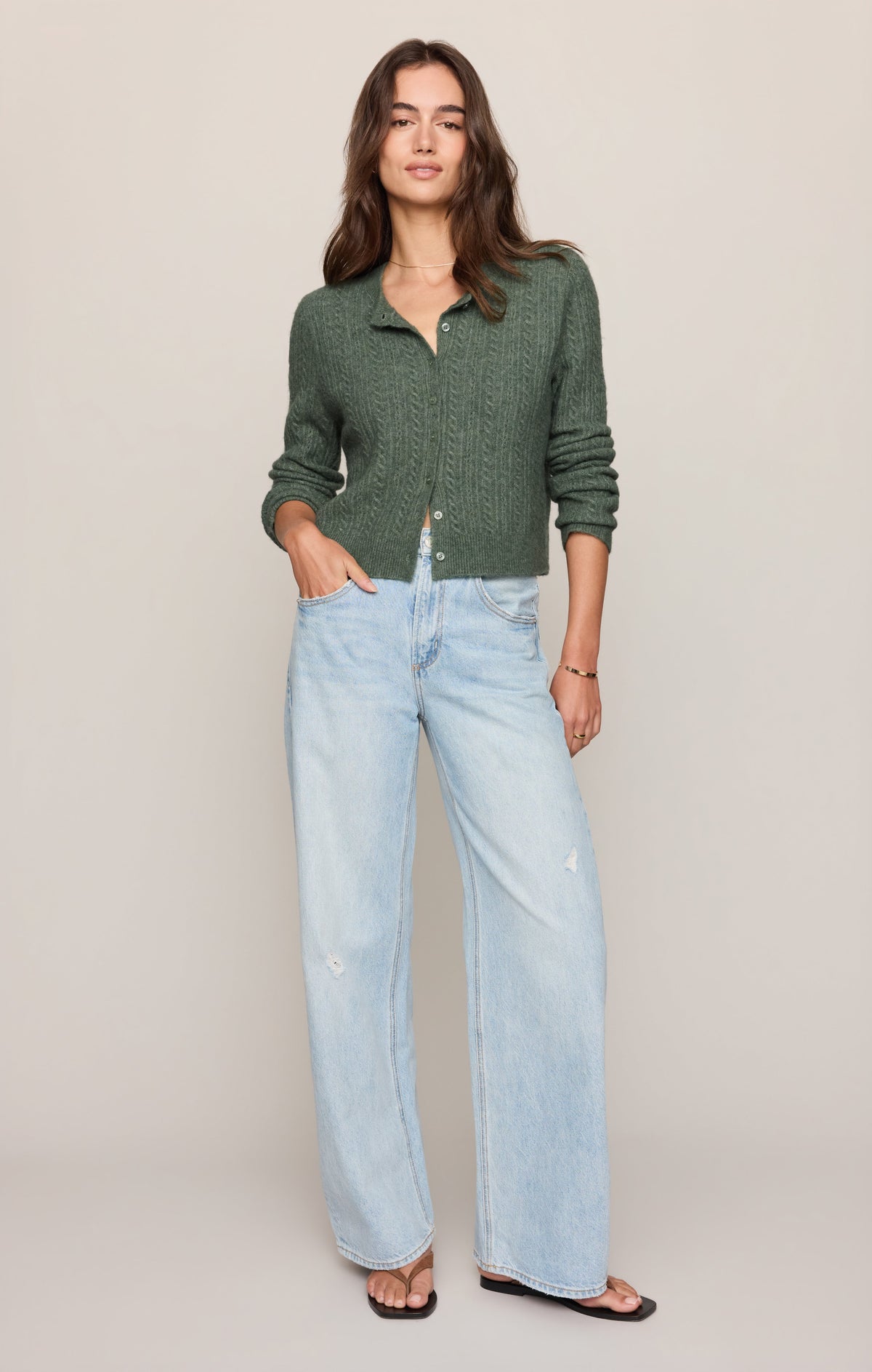 Medina Pointelle Cardigan- Monstera