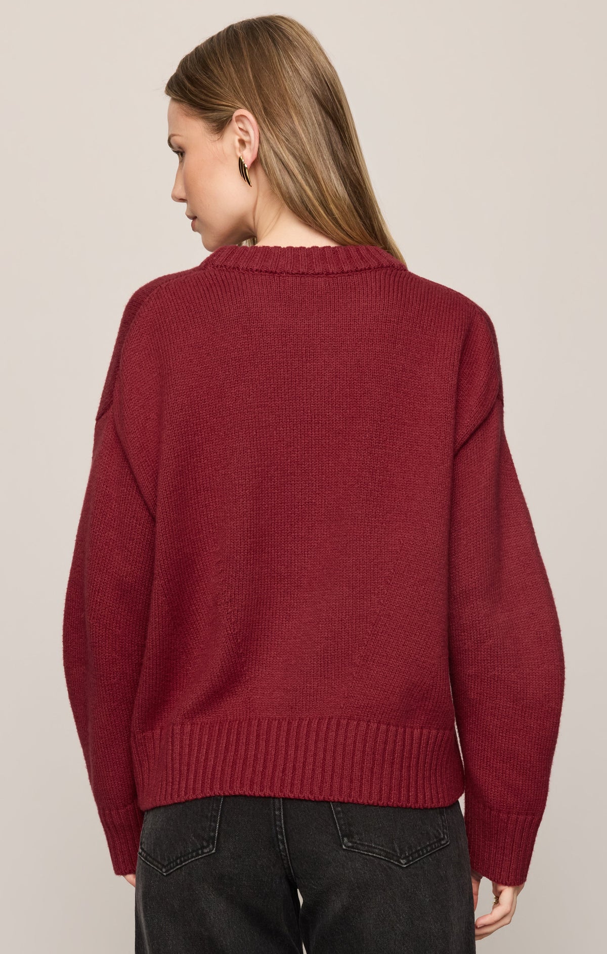 Cloud Spun Shaped Crew Sweater- Red Dahlia