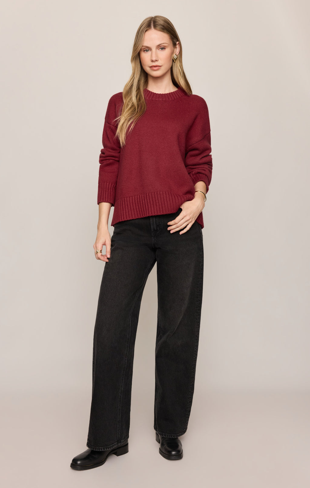 Cloud Spun Shaped Crew Sweater- Red Dahlia