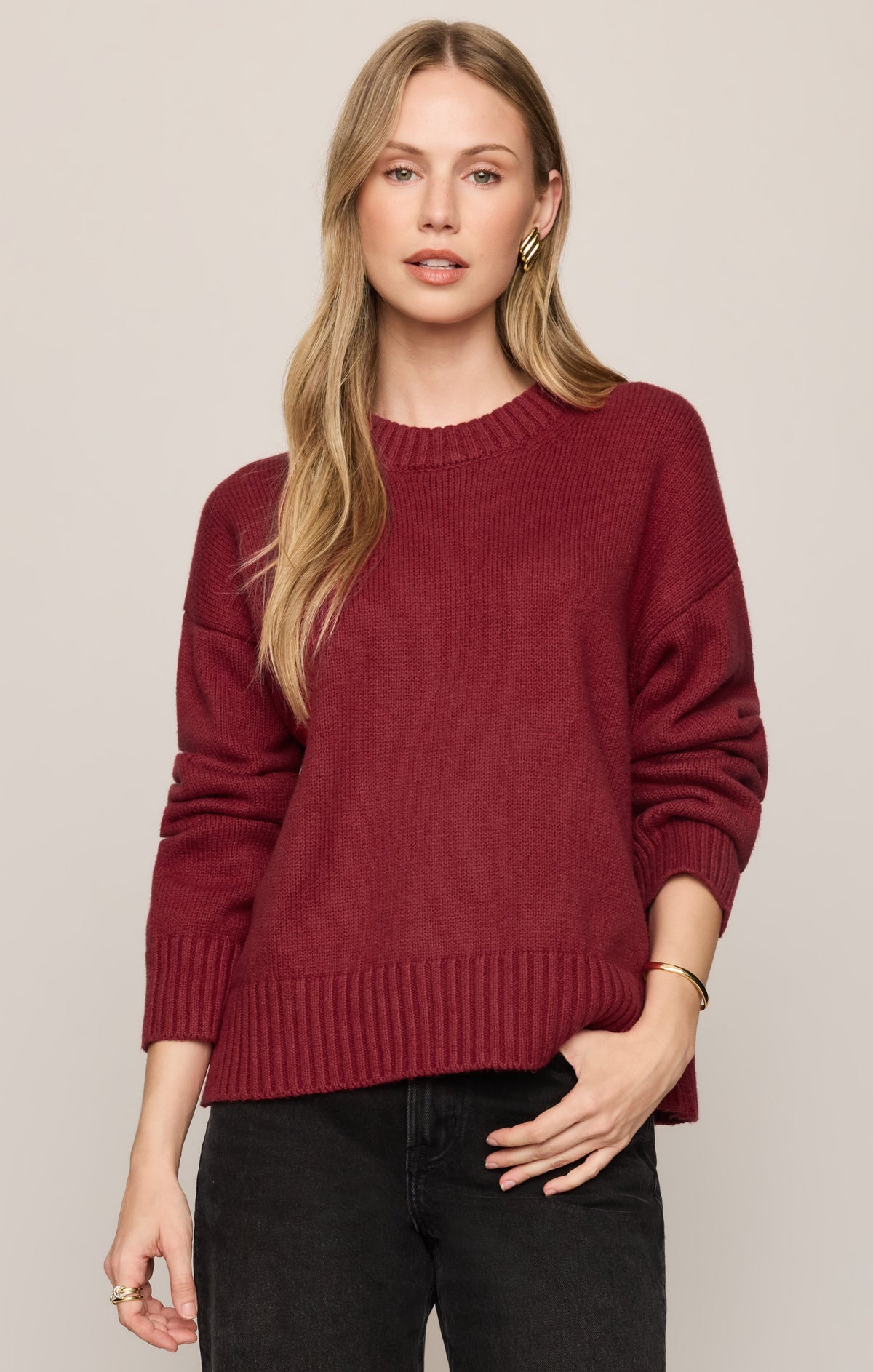 Cloud Spun Shaped Crew Sweater- Red Dahlia
