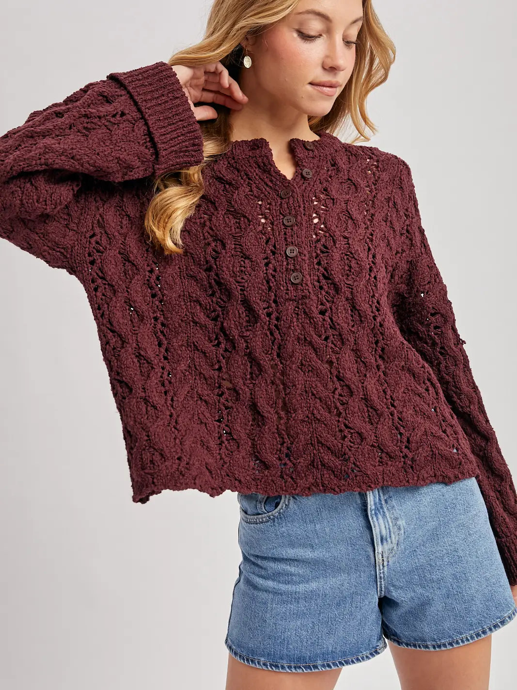 Autumn Plum Open Knit Sweater
