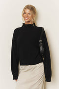 Ribbed Mock Neck Cropped Sweater- Black