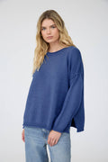 Raw Edge Pullover Sweater- Navy