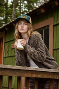 Washed Cable Knit Cardigan- Dark Brown