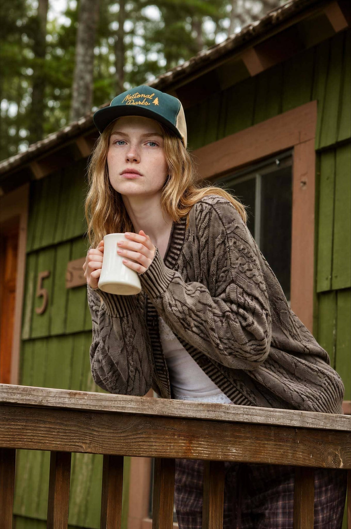 Washed Cable Knit Cardigan- Dark Brown