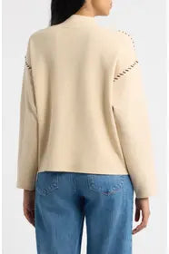 Whipstitch Mock Neck Sweater